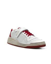 weiße und rote Leder niedrige Sneakers von Saint Laurent