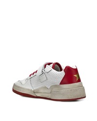 weiße und rote Leder niedrige Sneakers von Saint Laurent