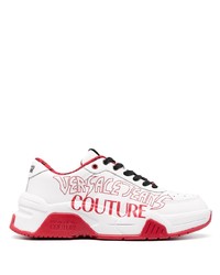 weiße und rote Leder niedrige Sneakers von VERSACE JEANS COUTURE