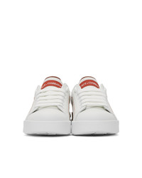 weiße und rote Leder niedrige Sneakers von Dolce And Gabbana