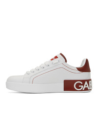 weiße und rote Leder niedrige Sneakers von Dolce And Gabbana