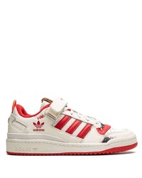 weiße und rote Leder niedrige Sneakers von adidas