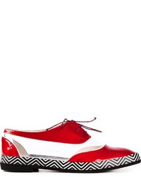 weiße und rote Leder Oxford Schuhe von Pollini