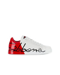 weiße und rote niedrige Sneakers von Dolce & Gabbana