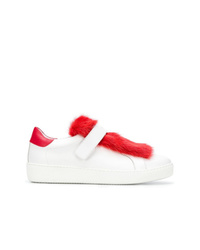 weiße und rote niedrige Sneakers von Moncler