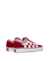 weiße und rote Segeltuch niedrige Sneakers mit Karomuster von Vans