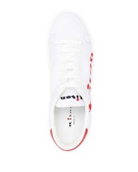 weiße und rote Segeltuch niedrige Sneakers von Kiton