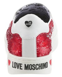 weiße und rote Slip-On Sneakers von Love Moschino