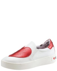weiße und rote Slip-On Sneakers von Love Moschino