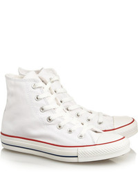 weiße und rote und dunkelblaue hohe Sneakers aus Segeltuch von Converse