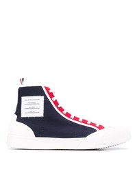 weiße und rote und dunkelblaue hohe Sneakers aus Segeltuch von Thom Browne