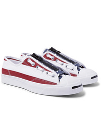weiße und rote und dunkelblaue horizontal gestreifte niedrige Sneakers von Converse