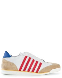 weiße und rote und dunkelblaue horizontal gestreifte niedrige Sneakers von DSQUARED2