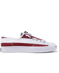 weiße und rote und dunkelblaue horizontal gestreifte niedrige Sneakers von Converse