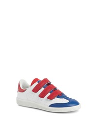 weiße und rote und dunkelblaue niedrige Sneakers