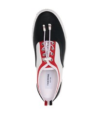 weiße und rote und dunkelblaue Segeltuch niedrige Sneakers von Thom Browne