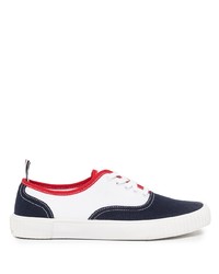 weiße und rote und dunkelblaue Segeltuch niedrige Sneakers von Thom Browne