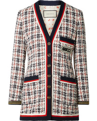 weiße und rote und dunkelblaue Tweed-Jacke von Gucci