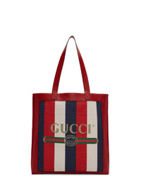 weiße und rote und dunkelblaue vertikal gestreifte Shopper Tasche aus Segeltuch von Gucci