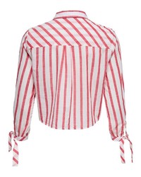 weiße und rote vertikal gestreifte Bluse mit Knöpfen von Only
