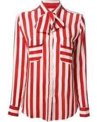 weiße und rote vertikal gestreifte Bluse mit Knöpfen von Stella Jean