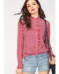 weiße und rote vertikal gestreifte Bluse mit Knöpfen von Vero Moda