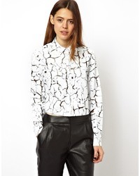 weiße und schwarze bedruckte Bluse mit Knöpfen von Asos