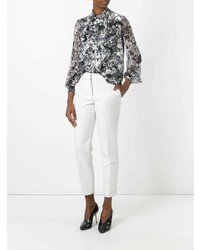 weiße und schwarze bedruckte Bluse mit Knöpfen von Lanvin