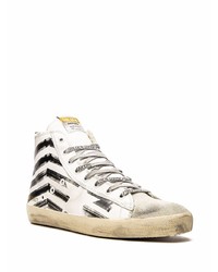 weiße und schwarze bedruckte hohe Sneakers aus Leder von Golden Goose