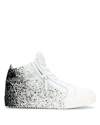 weiße und schwarze bedruckte hohe Sneakers aus Leder von Giuseppe Zanotti