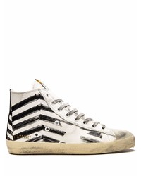 weiße und schwarze bedruckte hohe Sneakers aus Leder von Golden Goose