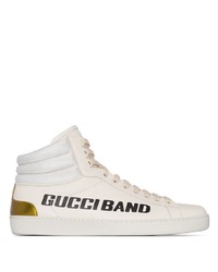 weiße und schwarze bedruckte hohe Sneakers aus Leder von Gucci