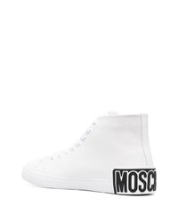 weiße und schwarze bedruckte hohe Sneakers aus Leder von Moschino