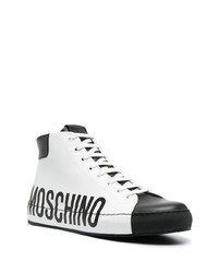 weiße und schwarze bedruckte hohe Sneakers aus Leder von Moschino