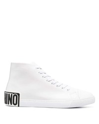 weiße und schwarze bedruckte hohe Sneakers aus Leder von Moschino