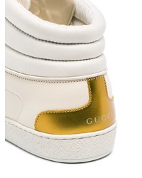 weiße und schwarze bedruckte hohe Sneakers aus Leder von Gucci