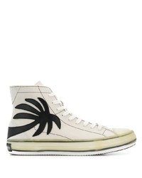 weiße und schwarze bedruckte hohe Sneakers aus Leder von Palm Angels