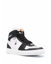 weiße und schwarze bedruckte hohe Sneakers aus Leder von Philipp Plein