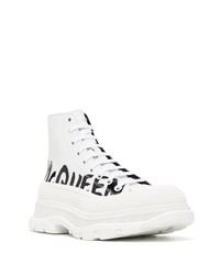 weiße und schwarze bedruckte hohe Sneakers aus Leder von Alexander McQueen