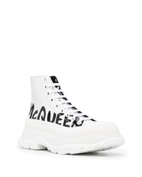 weiße und schwarze bedruckte hohe Sneakers aus Leder von Alexander McQueen