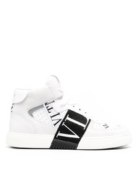 weiße und schwarze bedruckte hohe Sneakers aus Leder von Valentino Garavani