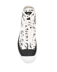 weiße und schwarze bedruckte hohe Sneakers aus Segeltuch von Stone Island