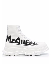 weiße und schwarze bedruckte hohe Sneakers aus Segeltuch von Alexander McQueen