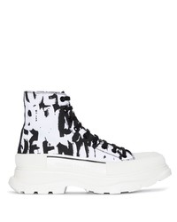weiße und schwarze bedruckte hohe Sneakers aus Segeltuch von Alexander McQueen
