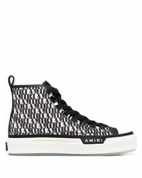 weiße und schwarze bedruckte hohe Sneakers aus Segeltuch von Amiri