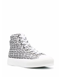 weiße und schwarze bedruckte hohe Sneakers aus Segeltuch von Givenchy