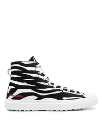 weiße und schwarze bedruckte hohe Sneakers aus Segeltuch von DSQUARED2