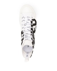 weiße und schwarze bedruckte hohe Sneakers aus Segeltuch von Valentino Garavani