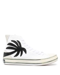 weiße und schwarze bedruckte hohe Sneakers aus Segeltuch von Palm Angels
