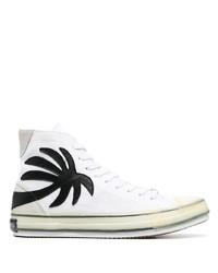 weiße und schwarze bedruckte hohe Sneakers aus Segeltuch von Palm Angels